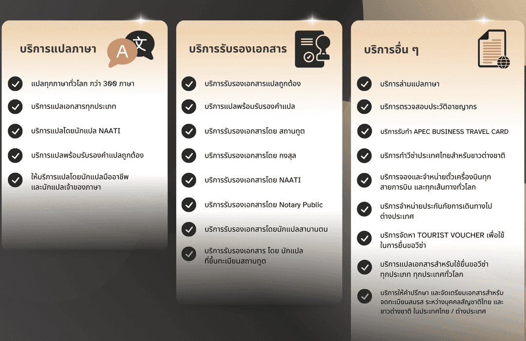ภาพรวมบริการแปล รับรองเอกสาร และบริการเสริมของ NAATI Thailand