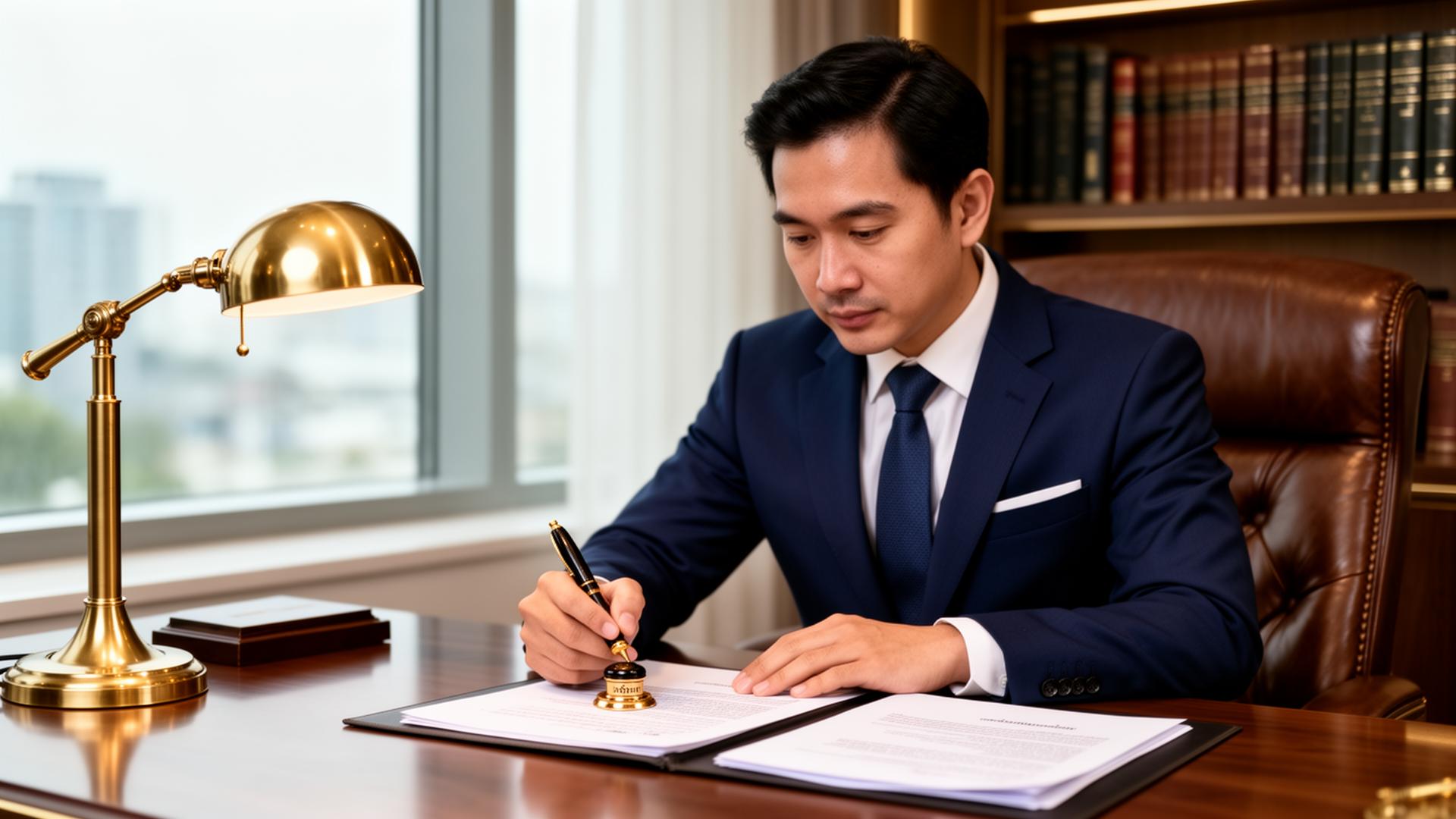 ทนาย Notary Public ลงนามรับรองเอกสารในสำนักงาน