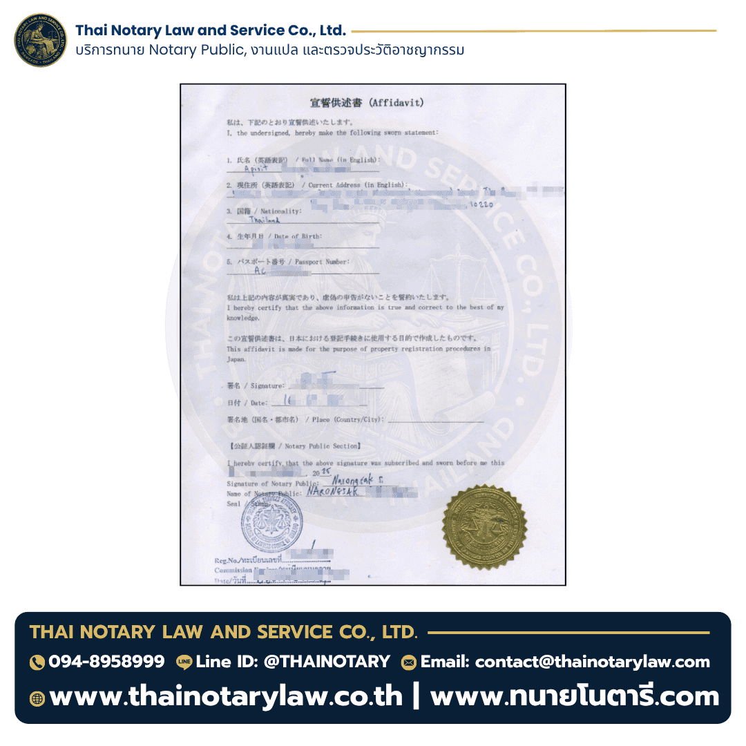 Affidavit ที่ผ่าน Notary + Apostille สำหรับยื่นในประเทศ Hague